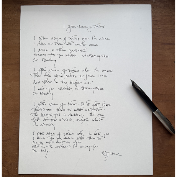 "I OFTEN DREAM OF TRAINS" HANDWRITTEN LYRICS