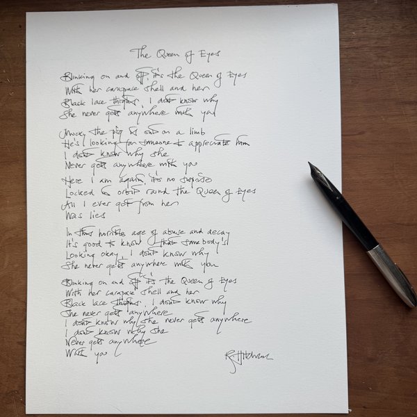 "QUEEN OF EYES" HANDWRITTEN LYRICS