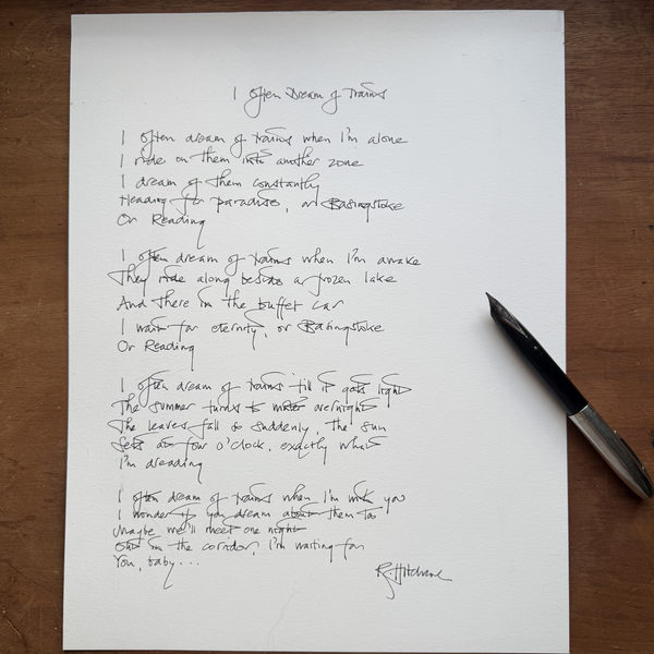 "I OFTEN DREAM OF TRAINS" HANDWRITTEN LYRICS